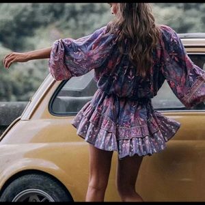 Smocked Mini Dress with Ruffle Skirt - Bohemian Festival Mood